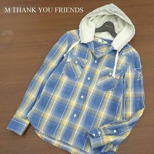 M THANK YOU FRIENDS エム サンキューフレンズ スウェット切替★ 長袖 パーカー ウエスタン チェック シャツ Sz.M　メンズ　A3T15389_C#C