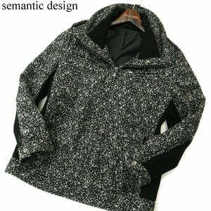 semantic design セマンティック デザイン 秋冬★ リブ切替 ハイネック ツイード ブルゾン ジャケット Sz.LL　メンズ　A3T15500_C#N