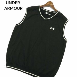 UNDER ARMOUR アンダーアーマー 秋冬 ウール★ ロゴ刺繍 ニット ベスト Sz.L　メンズ 黒 ゴルフ　A3T15453_C#K