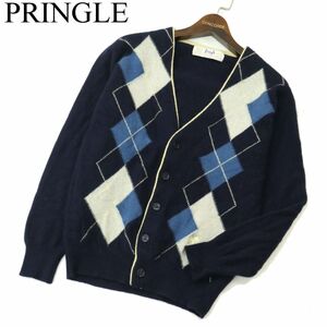 スコットランド製★ PRINGLE プリングル 秋冬 ウール100%★ アーガイル ニット カーディガン Sz.40　メンズ　A4T00089_1#K