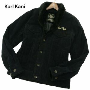 Karl Kani カールカナイ 秋冬 ボア使い★ コーデュロイ 中綿 ジャケット Sz.M　メンズ 黒　A4T00009_1#N