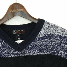 【新品 未使用】 MK HOMME ミッシェルクラン オム 秋冬 ボーダー切替 Vネック ニット セーター Sz.46　メンズ ネイビー　A4T00029_1#K_画像2