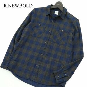 R.NEWBOLD ポールスミス 秋冬 切替★ 長袖 チェック ネル シャツ Sz.L　メンズ ネイビー　A4T00176_1#B