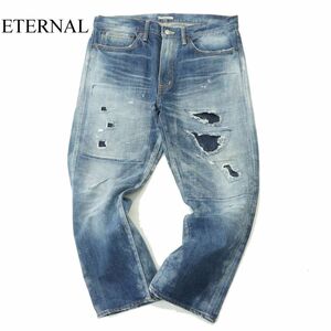 ETERNAL 備中倉敷工房 倉 エターナル クラッシュ&リペア加工★ デニム パンツ ジーンズ Sz.34　メンズ 大きいサイズ 日本製　A4B00104_1#R