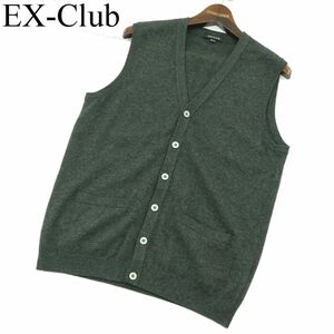 EX-Club イーエクスクラブ レナウン 秋冬 高級 カシミヤ100％★ ニット ベスト Sz.L　メンズ グレー　A4T00382_1#K