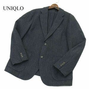 UNIQLO ユニクロ 秋冬 ウール★ ツイード ヘリンボーン柄 テーラード ジャケット Sz.M　メンズ ネイビー　A4T00368_1#N