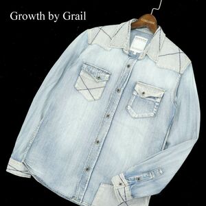 Growth by Grail グロースバイグレイル 通年 USED加工 ストライプ 切替★ 長袖 ウエスタン デニム シャツ Sz.L　メンズ　A4T00253_1#C