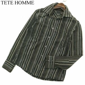 TETE HOMME テットオム 秋冬 フェイク スウェード コーデュロイ★ 長袖 ワーク ストライプ シャツ Sz.M　メンズ 日本製　A4T00247_1#B