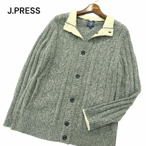 J.PRESS ジェイプレス 秋冬 ウール100％★ スタンドカラー ケーブル ニット カーディガン ジャケット Sz.L　メンズ グレー　A4T00001_1#K