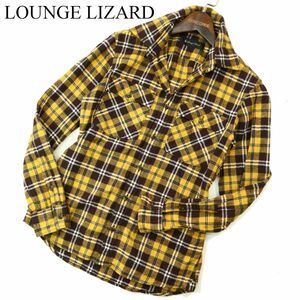 LOUNGE LIZARD ラウンジリザード 秋冬 長袖 ワーク★ チェック ネル シャツ Sz.1　メンズ 黄色 × 茶色 × 白 日本製　A3T15563_C#B