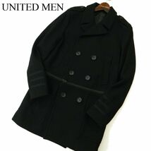 UNTITLED MEN アンタイトル メン 2WAY!! 裾着脱可 メルトン ウール★ ミリタリー Pコート ダブル コート Sz.46　メンズ 黒　A3T15542_C#N_画像1