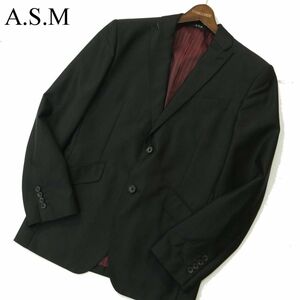 A.S.M アトリエサブ メン 通年 総裏★ ヘリンボン ストライプ テーラード ジャケット Sz.50　メンズ 黒 ASM 日本製　A4T00527_1#O