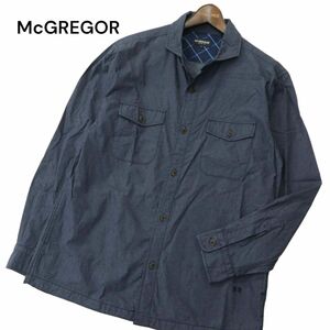 美品★ McGREGOR マクレガー 通年 ロゴ刺繍 長袖 刺し子 総柄 ワーク シャツ Sz.LL　メンズ ネイビー 大きいサイズ　A4T00488_1#C