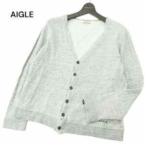 AIGLE エーグル 通年 ロゴ刺繍★ スウェット Vネック カーディガン Sz.M　メンズ グレー 日本製 アウトドア　A4T00662_1#I