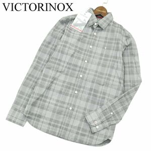 【新品 未使用】 VICTORINOX ビクトリノックス 通年 SLIM FIT ストレッチ 長袖 チェック シャツ Sz.XS　メンズ グレー 　A4T00826_1#C