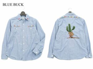 BLUE BUCK ブルーバック 【花 フラワー サボテン 刺繍】 長袖 シャンブレー ワーク シャツ Sz.M　メンズ　A3T15388_C#C