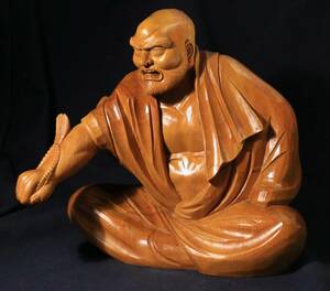 一刀彫 達磨大師像～大喝一声図～高さ25cm 木製 仏教禅宗の祖