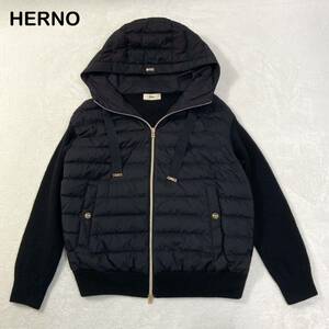 21AW ☆美品☆ HERNO ウールニット　切り替え　ダウンジャケット　40号