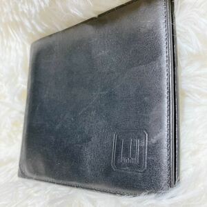 1円〜 良品 dunhill ダンヒル メンズ 財布 二つ折り 札入れ レザー 本革 ブラック 黒 ロゴ押し 名刺入れ 定期入れ 二つ折り財布 