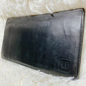 1円〜 良品 dunhill ダンヒル 長財布 ウォレット メンズ ビジネス レザー 本革 二つ折り 札入れ ブラック 黒 ロゴ押し カードケース 