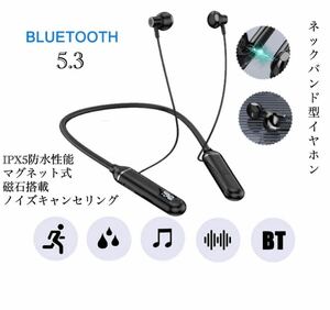 イヤホン ワイヤレスイヤホ Bluetooth 5.3 IPX5 ネックバンド型イヤホン 首掛け スポーツ防水 ノイズキャンセリング マイク 両耳 1