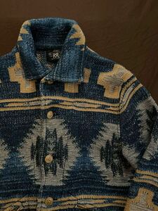 【傑作】極美品 RRL NATIVE BEACON KNIT JACKET ダブルアールエル ネイティブ インディゴ ビーコン ニット ジャケット ラルフローレン S