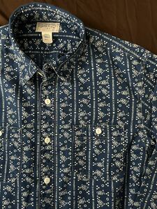 【名作】極美品 RRL INDIGO WORK SHIRTS ダブルアールエル インディゴ 抜染 総柄 本藍染め デニム ワーク シャツ ラルフローレン M