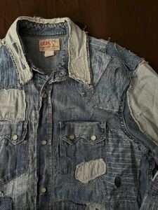 【傑作】新品 RRL REPAIRED PATCHWORK WESTERN SHIRT ダブルアールエル リペア パッチワーク ウォバッシュ ストライプ ウエスタン シャツ M