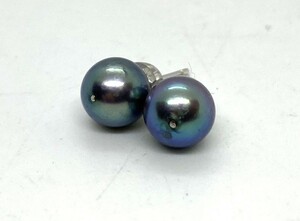 10100★Ｋ14WG 真珠 ピアス グレー系約8.0ｍｍ パール pearl アクセサリー レディース キャッチ付き（K14WG） ゴールド 14金 