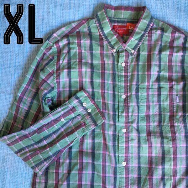 新品　2012ss　supreme　シュプリーム　チェックシャツ　XL　グリーン