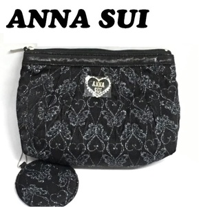 [ANNA SUI](NO.2084) Anna Sui cosme pouch Mini mirror attaching black lame entering butterfly embroidery unused 