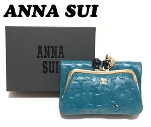 【ANNA SUI】(NO.2731)アナスイ 口金二つ折り財布　プレイングキャット 牛革　ターコイズ　未使用　