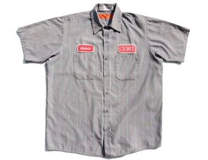 ◆ REDKAP ワッペン付き 半袖ワークシャツ Lサイズ グレーストライプ/ビンテージ オールド アメリカ古着 レッドキャップ 3