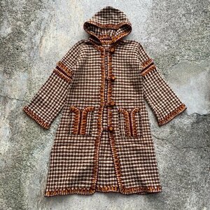 【レディース】70s ハンドメイド ウール ニットコート 総柄■ビンテージ オールド レトロ アメリカ古着 セーター ジャケット パーカー