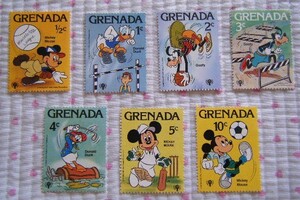 グレナダ　GRENADA　ディズニー　スポーツ絵柄切手　７種類７枚セット 【合計金額 ２５．５セント】