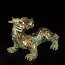  *珍品旧蔵* 戦国時代の錯金銀神獣の置物 骨董品 中国古美術SY01-07_画像3