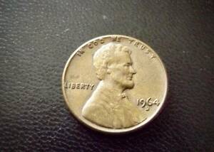 アメリカ合衆国　1セントコイン　1964年　D刻印　　送料無料です。（8041）リンカーン　USA貨幣　お金 貨幣　硬貨　ペニー　　