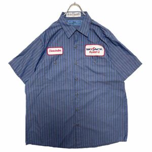 【古着】CINTAS ワークシャツ ストライプ 企業 刺繍 ワッペン