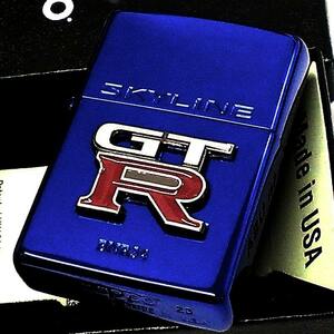 ZIPPO ライター スカイライン GT-R R34 リアルエンブレム 車 イオンブルー ロゴ ジッポ 日産公認モデル GTR-BNR34 メンズ ギフト