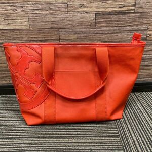 I213 TORY BURCH トリーバーチ トートバッグ ロゴ キャンバス オレンジレッド 赤系 カバン 鞄 縦約29cm×横約53cm×マチ17cm S1-985574