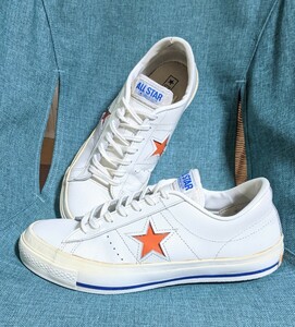 希少 レアカラー 日本製 ヴィンテージ CONVERSE ONE STAR OX 白 ホワイト オレンジ 26cm コンバース ワンスター レザー オールスター 90s 