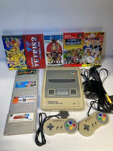 ★【ジャンク品】【まとめ売り】スーパーファミコン本体・ソフト×9本　セット　※通電確認済、画面に映らない為ジャンク扱い ※配線破損