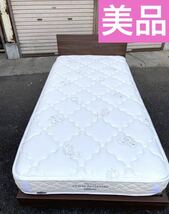 1円スタート★シングルベッド　ブラウン　マットレス付　NIHON BED　日本ベッド　美品　ホワイト　木製フレーム【現地引取限定】_画像1