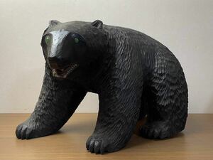 木彫り 熊 ガラス目 白老 木製 置物 彫刻 クマ 
