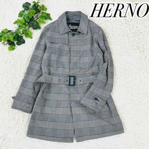 【美品】HERNOヘルノ　比翼仕立ベルト付ステンカラーコート　スプリング　50