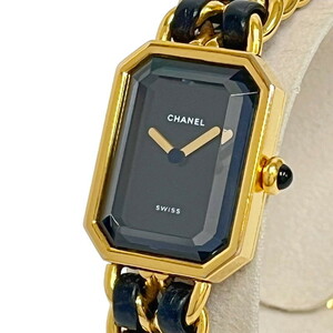 CHANEL/ Chanel Premiere L H0001 wristwatch GP/ leather quarts black face lady's 