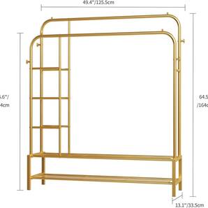 お引越しに ハンガーラック 頑丈大容量収納ラック おしゃれ洋服ラック かんたん組み立て 33.5Dx125.5Wx164Hcm 双極双層 ゴールド JOISCOPEの画像4