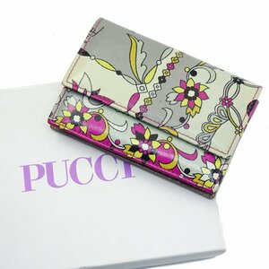 【1円】エミリオプッチ Emilio Pucci カードケース 名刺入れ フラワー 花柄 PVC レザー マルチカラー 10.5×7㎝ 箱 保存袋付き