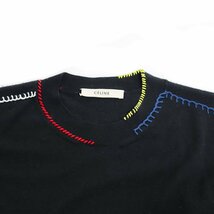 【1円】セリーヌ CELINE レディース クルーネック ニット セーター カラーステッチ ブラック XS ハイゲージ ブラゾンウール ナイロン混_画像3