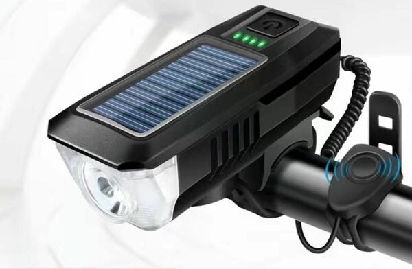 自転車ライト ソーラー 防水 3つ調光モード 高輝度 350ルーメン 5種類サウンドモード 大容量 2000mAH＋ソーラー充電